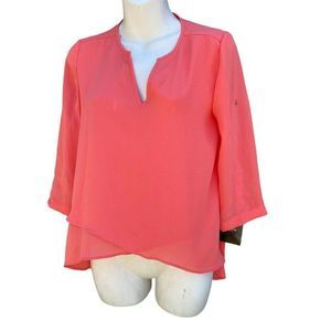 Alfani petite Womens Blouse Sheer Knit Top 2P new high low pink vtg Y2K